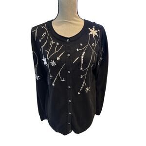 Women’s Christopher & Banks Black Winter Holiday Cardigan Sweater. Size XL